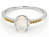 Pre-Owned Multicolor Ethiopian Opal Rhodium Over Sterling Silver Ring 0.42ctw