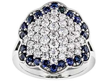 Picture of Pre-Owned Moissanite And Blue Sapphire Platineve Ring 1.31ctw