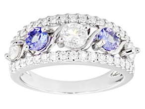 Pre-Owned Moissanite And Tanzanite Platineve Ring .87ctw DEW.