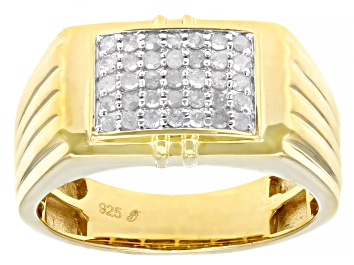 Picture of Pre-Owned White Diamond 14k Yellow Gold Over Sterling Silver Mens Ring 0.40ctw