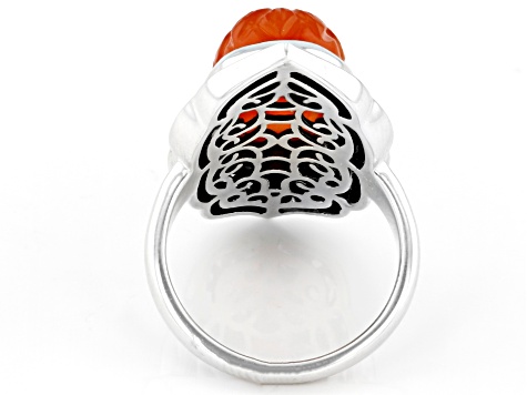 Pre-Owned Orange Hand Carved Carnelian Sterling Silver Ring