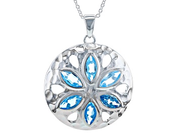 Picture of Pre-Owned Swiss Blue Topaz Silver Tone Over Flower Pendant With Chain .74ctw