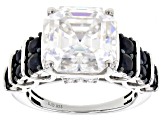 Pre-Owned Moissanite And Blue Sapphire Platineve Ring 10.41ctw DEW