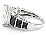 Pre-Owned Moissanite And Blue Sapphire Platineve Ring 10.41ctw DEW