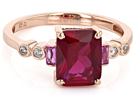 Pre-Owned Red Lab Created Ruby 18k Rose Gold Over Silver Ring 2.25ctw