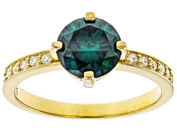 Picture of Pre-Owned Green and colorless moissanite 14k yellow gold over sterling silver ring 1.60ctw DEW.