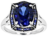 Pre-Owned Blue Lab Created Sapphire Rhodium Over Silver Ring 3.08ctw