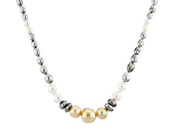 Picture of Pre-Owned Cultured South Sea, Tahitian, & Japanese Akoya Pearl Rhodium Over 14k White Gold Necklace