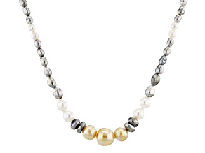 Pre-Owned Cultured South Sea, Tahitian, & Japanese Akoya Pearl Rhodium Over 14k White Gold Necklace