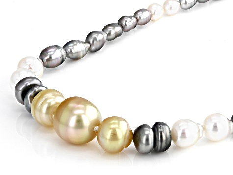 Pre-Owned Cultured South Sea, Tahitian, & Japanese Akoya Pearl Rhodium Over 14k White Gold Necklace