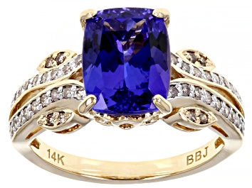 Picture of Pre-Owned Tanzanite, White And Champagne Diamond 14k Yellow Gold Center Stone Ring 3.24ctw