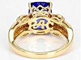 Pre-Owned Tanzanite, White And Champagne Diamond 14k Yellow Gold Center Stone Ring 3.24ctw