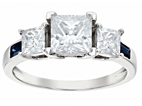 Pre-Owned Moissanite And Blue Sapphire Platineve Ring 1.94ctw DEW