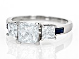 Pre-Owned Moissanite And Blue Sapphire Platineve Ring 1.94ctw DEW