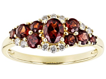 Picture of Pre-Owned Red Garnet And White Diamond 14k Yellow Gold Cluster Band Ring 1.22ctw