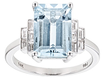 Picture of Pre-Owned Blue Aquamarine Rhodium Over 14k White Gold Ring  3.92ctw