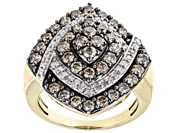 Picture of Pre-Owned Champagne And White Diamond 10k Yellow Gold Cluster Ring 1.75ctw