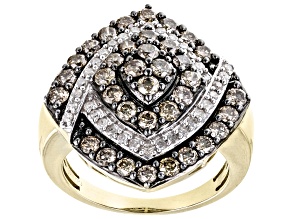 Pre-Owned Champagne And White Diamond 10k Yellow Gold Cluster Ring 1.75ctw