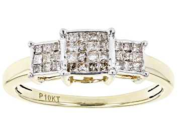 Picture of Pre-Owned Candlelight Diamonds™ 10k Yellow Gold Cluster Ring 0.35ctw