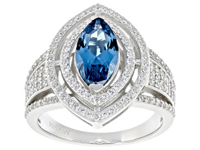 Pre-Owned Blue Lab Created Spinel and White Cubic Zirconia Rhodium Over Silver Ring 4.50ctw