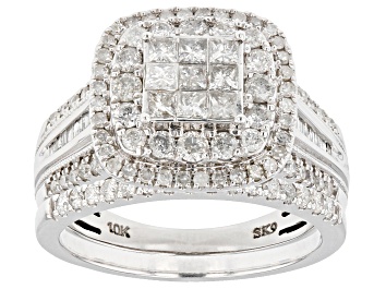 Picture of Pre-Owned White Diamond 10k White Gold Cluster Ring With Matching Band 1.50ctw