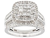 Pre-Owned White Diamond 10k White Gold Cluster Ring With Matching Band 1.50ctw