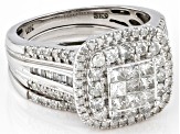 Pre-Owned White Diamond 10k White Gold Cluster Ring With Matching Band 1.50ctw