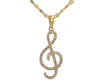 Picture of Pre-Owned White Diamond 10k Yellow Gold Treble Clef Pendant With 18" Mirror Chain 0.20ctw