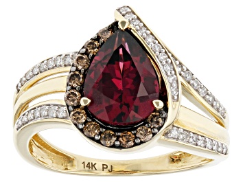Picture of Pre-Owned Rhodolite With Champagne And White Diamond 14k Yellow Gold Center Design Ring 2.16ctw
