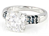 Pre-Owned Moissanite And Blue Diamond Platineve Ring 4.63ctw DEW.