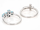 Pre-Owned Blue Sleeping Beauty Turquoise Rhodium Over Sterling Silver Set Of 2 Cross Rings 1.11ctw