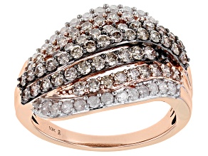 Pre-Owned Champagne And White Diamond 10k Rose Gold Multi-Row Ring 1.40ctw
