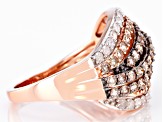 Pre-Owned Champagne And White Diamond 10k Rose Gold Multi-Row Ring 1.40ctw