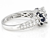 Pre-Owned Moissanite And Blue Sapphire Platineve Ring 3.88ct DEW.