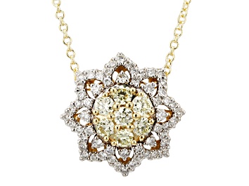 Picture of Pre-Owned Natural Yellow And White Diamond 14k Yellow Gold Cluster Pendant With 18" Chain 0.50ctw