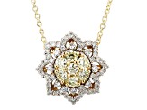 Pre-Owned Natural Yellow And White Diamond 14k Yellow Gold Cluster Pendant With 18" Chain 0.50ctw