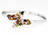 Pre-Owned Multi-Tourmaline Rhodium Over Sterling Silver Hinged Bangle Bracelet 4.86ctw
