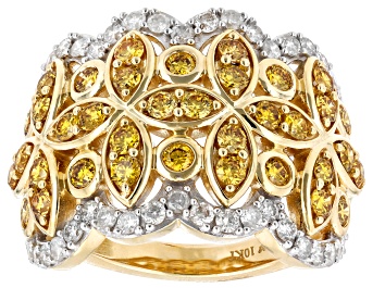 Picture of Pre-Owned Natural Butterscotch And White Diamond 10k Yellow Gold Wide Band Ring