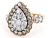 Pre-Owned Champagne And White Diamond 10k Rose Gold Halo Ring 2.00ctw