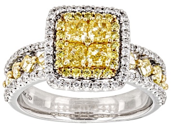 Picture of Pre-Owned Yellow Diamond And White Diamond 14k White Gold Halo Ring 2.00ctw