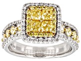 Pre-Owned Yellow Diamond And White Diamond 14k White Gold Halo Ring 2.00ctw