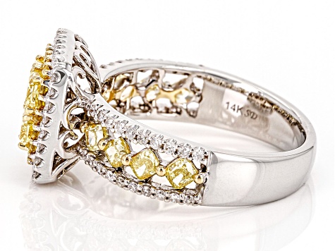 Pre-Owned Yellow Diamond And White Diamond 14k White Gold Halo Ring 2.00ctw