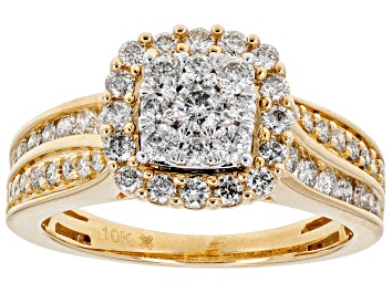 Picture of Pre-Owned White Diamond 10k Yellow Gold Halo Ring 1.00ctw