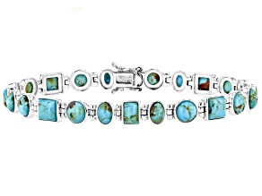 Pre-Owned Blue Composite Turquoise Sterling Silver Tennis Bracelet
