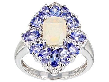 Picture of Pre-Owned Multicolor Ethiopian Opal, Tanzanite With Zircon Rhodium Over Silver Ring