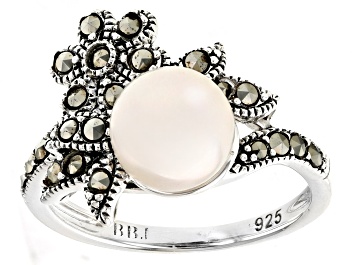 Picture of Pre-Owned White Cultured Freshwater Pearl and Marcasite Oxidized Sterling Silver Ring