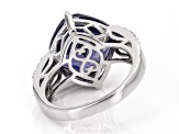 Pre-Owned Blue And White Cubic Zirconia Rhodium Over Sterling Silver Ring 13.65ctw