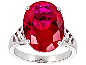 Pre-Owned Red Lab Created Ruby Rhodium Over Sterling Silver Ring 9.65ct
