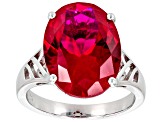 Pre-Owned Red Lab Created Ruby Rhodium Over Sterling Silver Ring 9.65ct