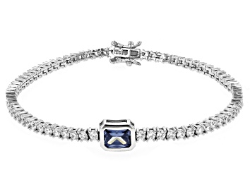 Picture of Pre-Owned Blue And White Cubic Zirconia Rhodium Over Silver Tennis Bracelet 8.20ctw